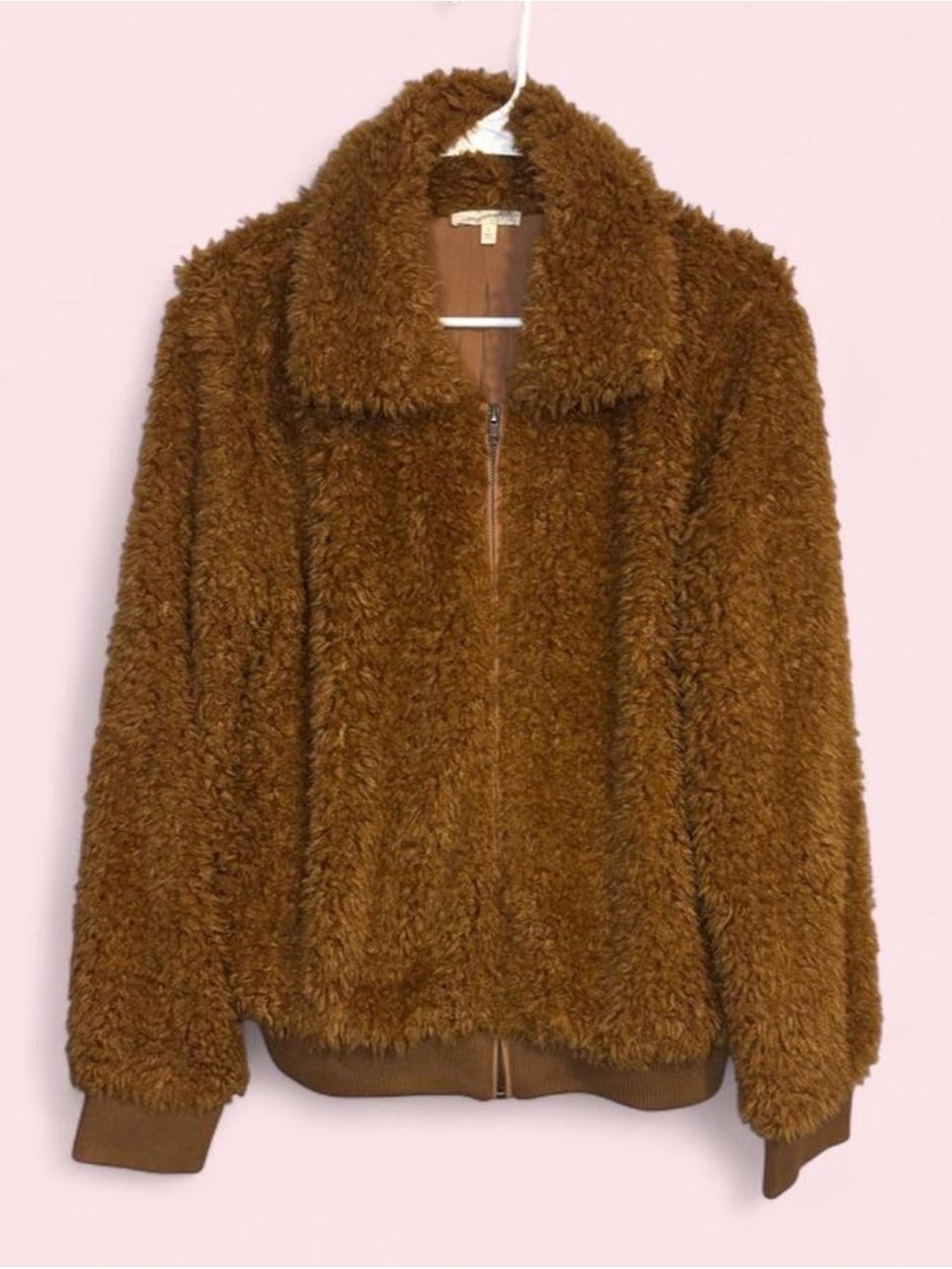 Mystree Plush Teddy Zip-Up Jacket - Brown